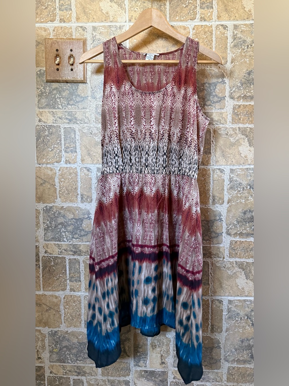 Bar III Scoop Neck Multicolor Animal Print & Tie-Dye Pattern Dress Medium